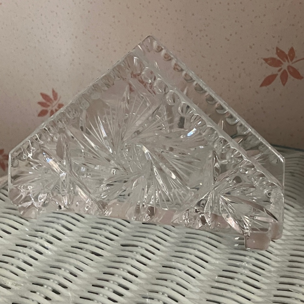 Vintage Czech Crystal Brunswick Star Triangle Pinwheel Cut Glass Napkin/ Letters